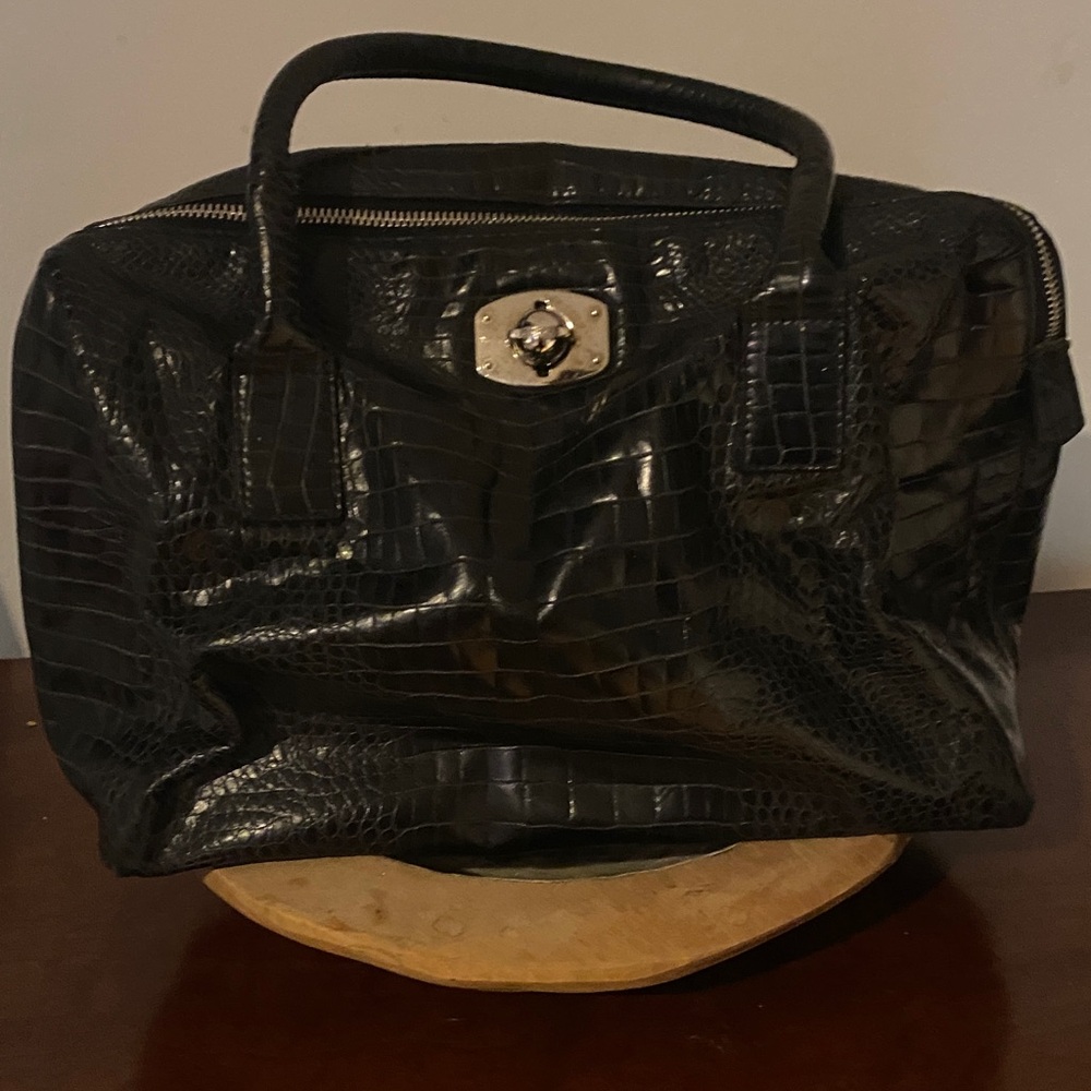 Furla Black Crocodile-Embossed Tote Bag